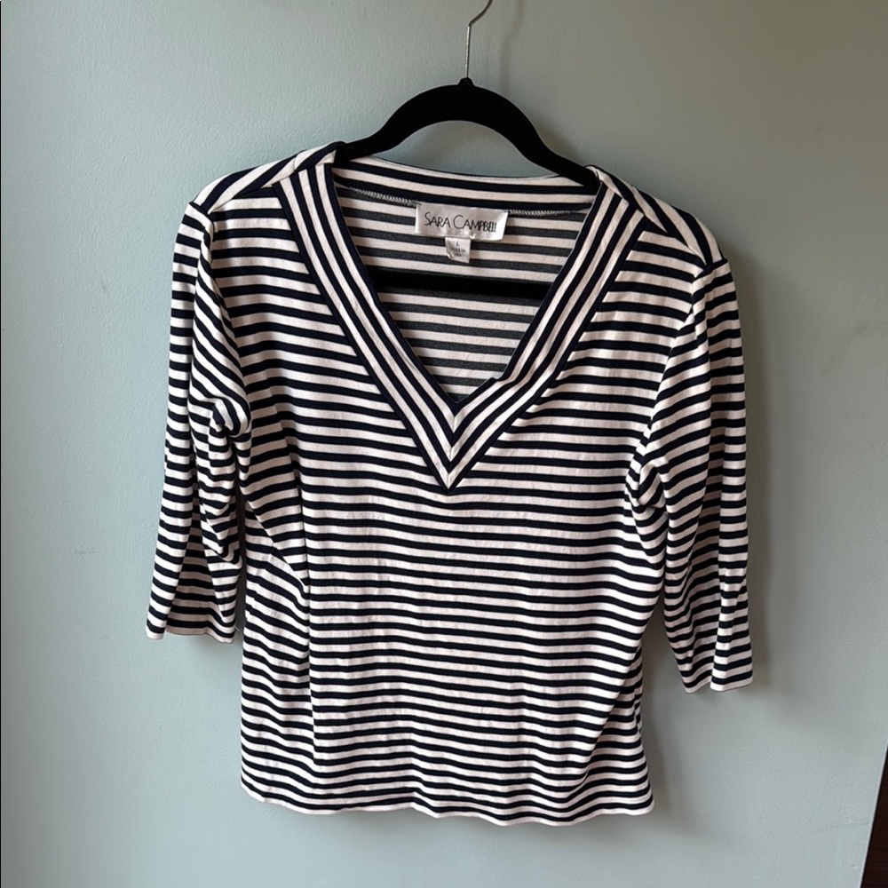 Sara Campbell White and Blue Fitted Sailor Collar Blouse